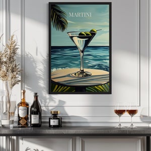 Martini Cocktail On The Beach Art PRINT, Bar Cart Wall Art, Tiki Bar Wall Decor, Kitchen, Beach House Wall Art Canvas Or Poster