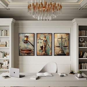 Law Office Wall Art - Scales of Justice, Lady Justice and Judge Gavel ...