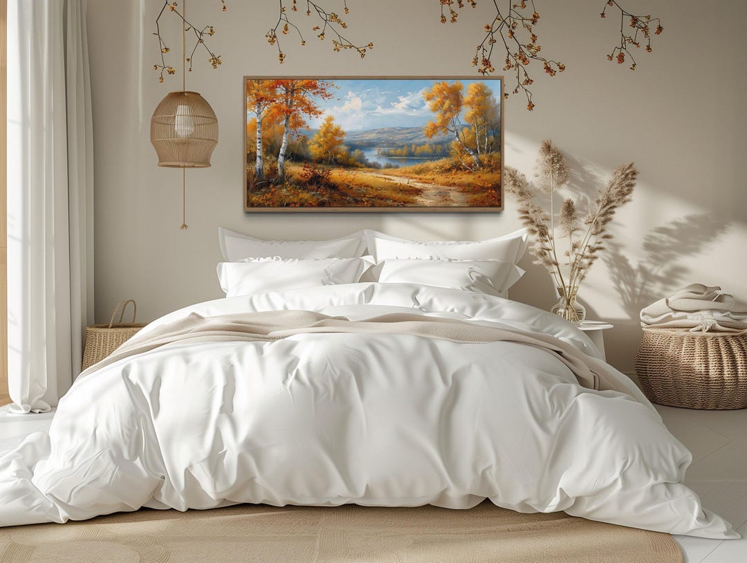 Birch Trees in Autumn Wall Art, Vintage Fall River Forest Landscape ...