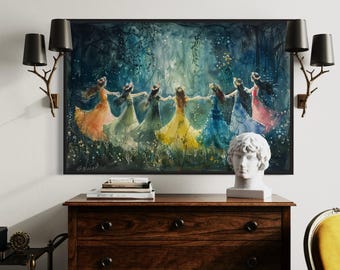 Fairies Dancing In Enchanted Magical Forest Painting Canvas PRINT, Framed Ready To Hang