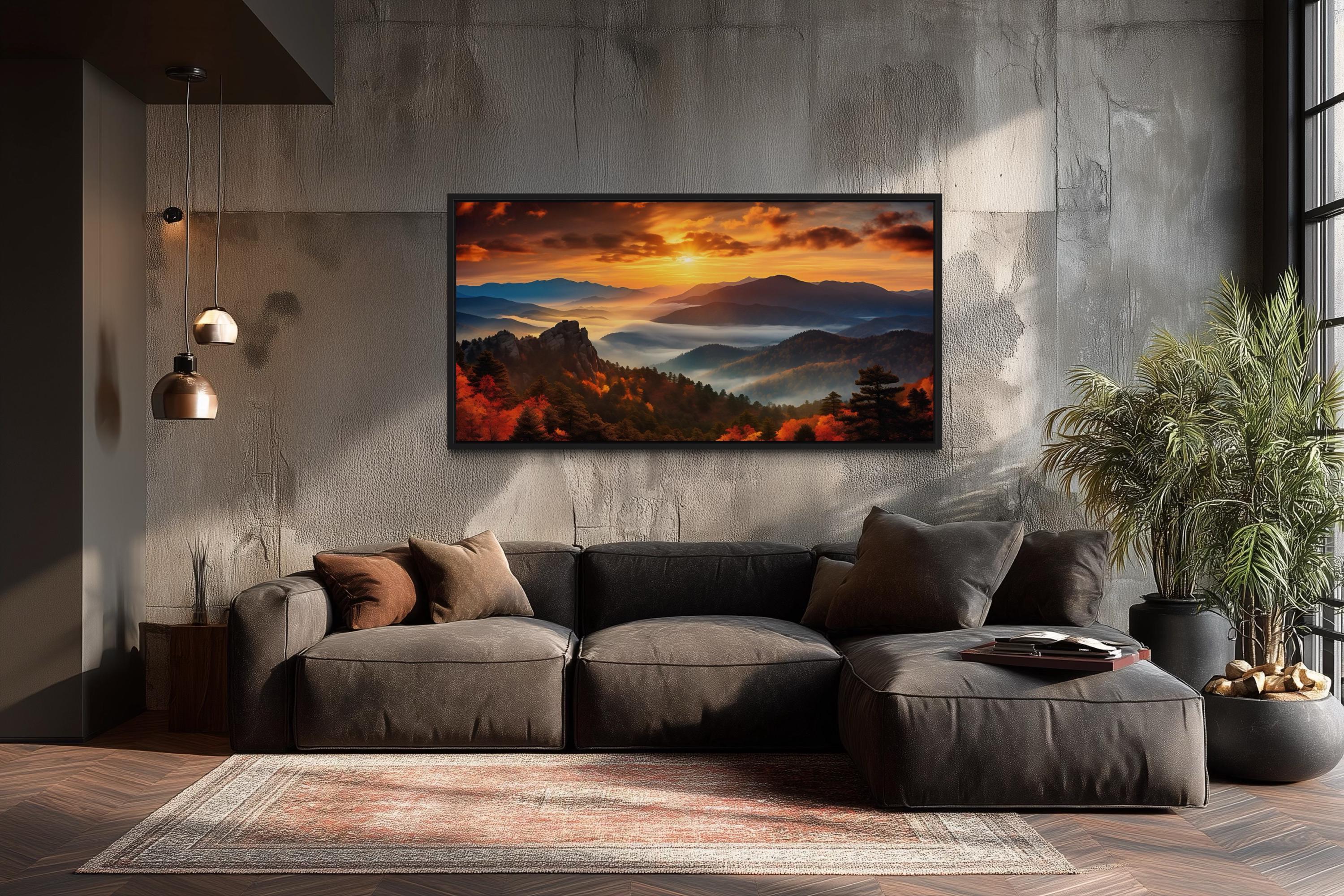 Appalachian Mountains Sunset Photo Style Painting Canvas PRINT, USA Landscape Wall Art Framed, Unframed, Ready To Hang