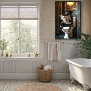 Black Labrador Retriever on the Toilet Reading Newspaper, Funny ...