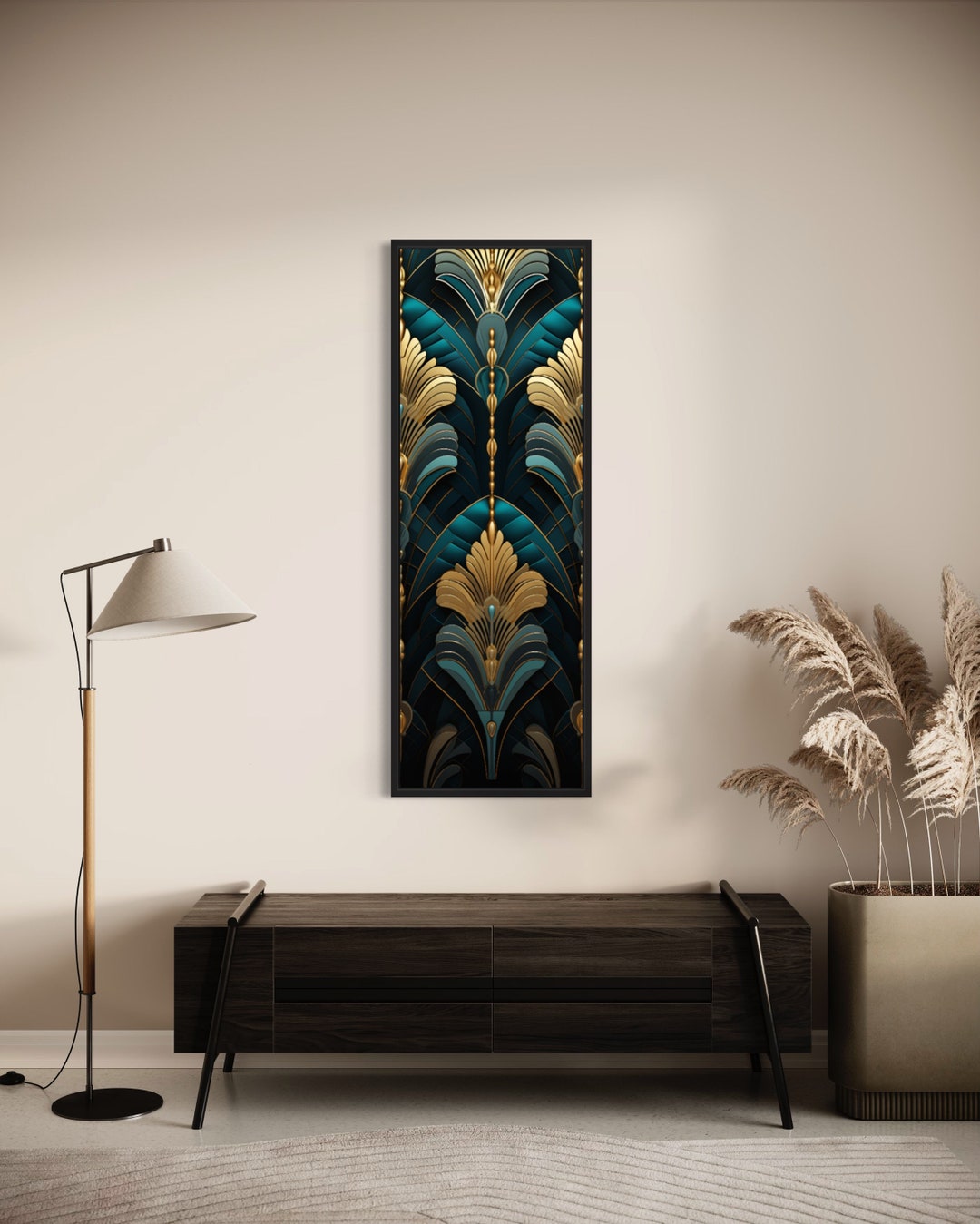 Tall Narrow Wall Art, Art Deco Painting Long Vertical Canvas Print