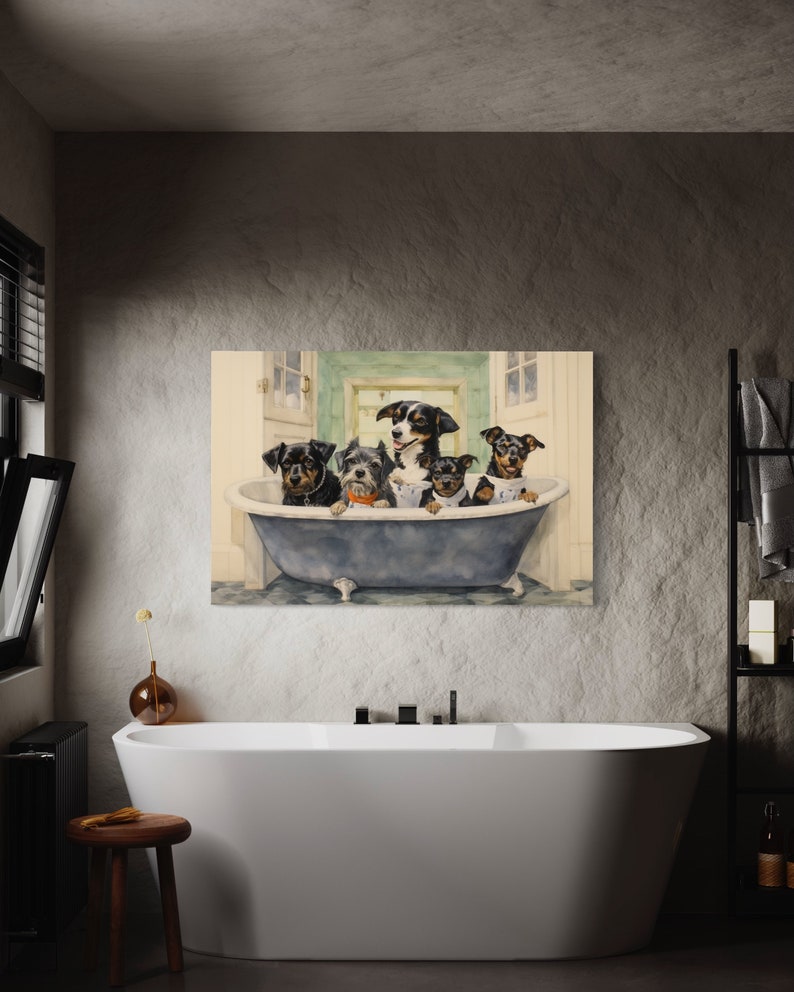 Bathroom Wall Art Dogs in a Bathtub Watercolor Painting - Etsy