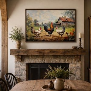Farmhouse Wall Art, Roosters Chickens Retro Painting Canvas PRINT, Farm Wall Decor, Farm Kitchen Art Framed Unframed Ready to Hang image 14