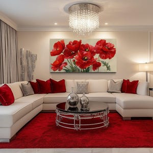 Red Poppy Flower Canvas Print For Living Room - Bold Floral Wall Art With White Background, Elegant Statement Piece For Modern Decor