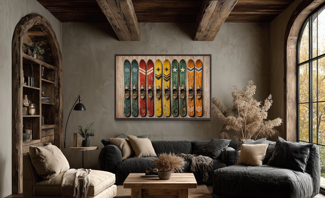Vintage Ski Wall Art Canvas Print, Rustic Winter Sports Artwork ...