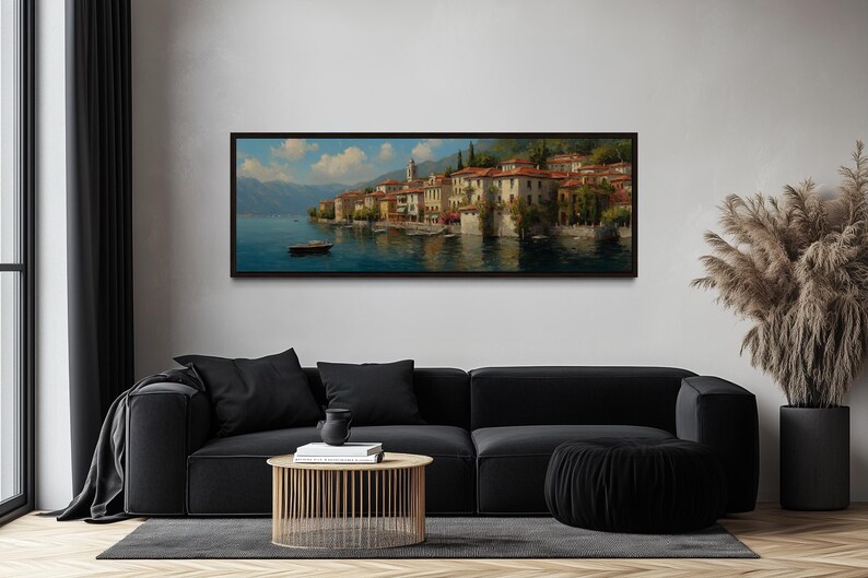Bellagio Lake Como Wall Art, Colorful Italian Lakeside Village Painting ...