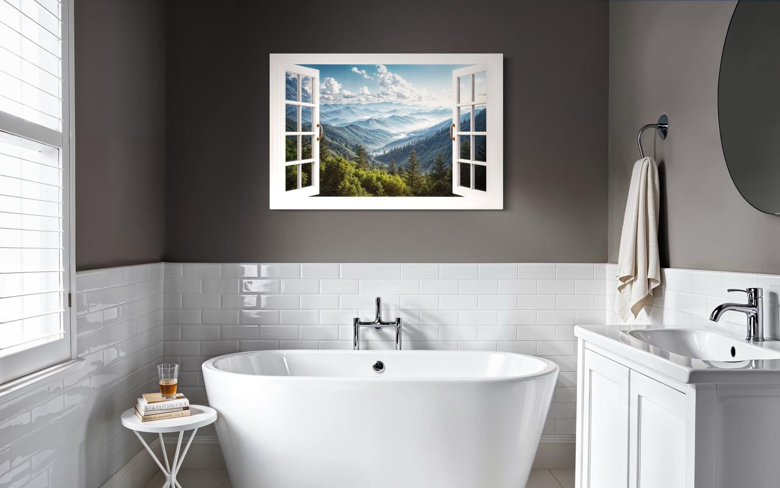 Fake Window View Canvas, Great Smokey Mountains View From Open Window ...