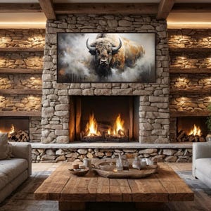 American Bison Wall Art, Abstract Buffalo Painting Dripping Paint Extra Large Canvas PRINT, Man Cave Wall Decor, Framed  Ready To Hang