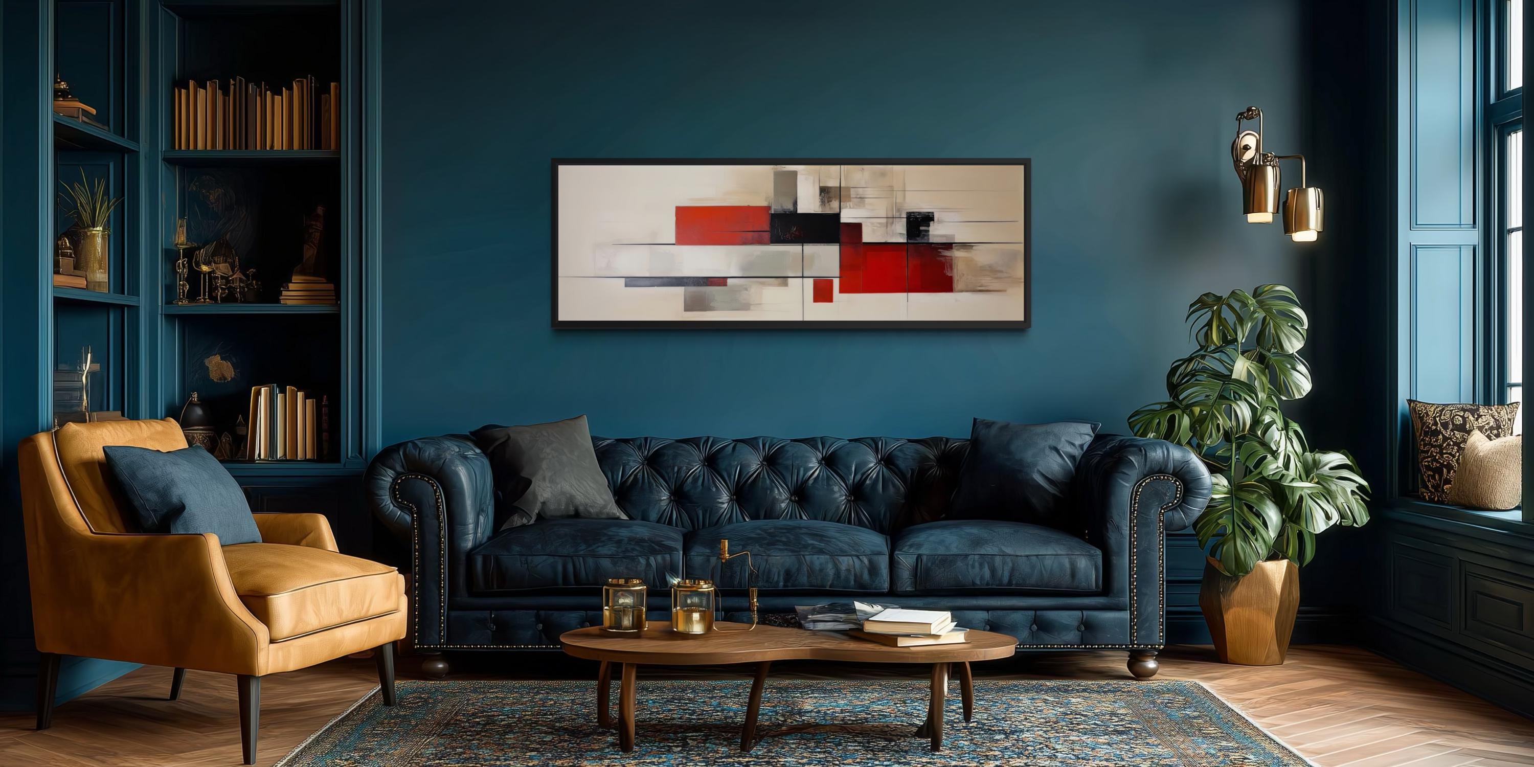Mid Century Modern Abstract Wall Art Horizontal Canvas Print, Red Beige ...