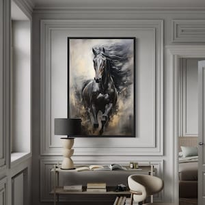 Black Horse Wall Art, Abstract Painting Extra Large Canvas PRINT, Equine Wall Art Framed Or Unframed Ready To Hang
