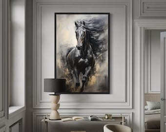 Black Horse Wall Art, Abstract Painting Extra Large Canvas PRINT, Equine Wall Art Framed Or Unframed Ready To Hang