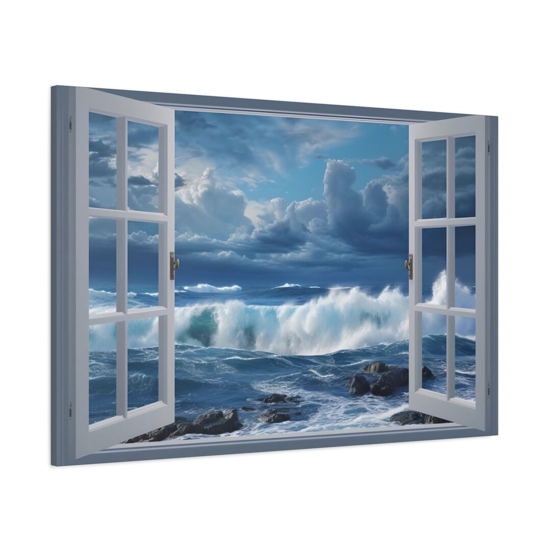 Window View Wall Art Ocean Waves Painting Canvas Print Etsy