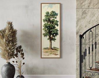 Tall Narrow Vertical Wall Art Oak Tree Painting Canvas PRINT, Rustic Cabin Decor, Rustic Lodge Decor Ready To Hang