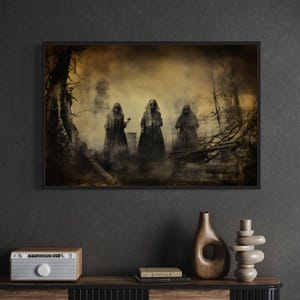 Halloween Wall Art, Dead Rising From The Graves Cemetery Realistic Antique Photograph, Gothic Macabre Wall Decor Framed Ready To Hang