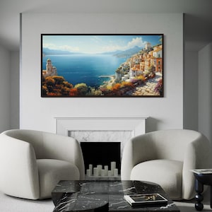 Amalfi Coast Painting Canvas PRINT, Italy Wall Art, Italian Sea Scape, Mediterranean  Artwork  Framed Or Unframed Ready To Hang
