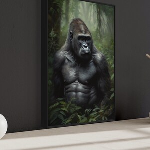 Gorilla Wall Art, Gorilla in The Jungle Portrait Painting Canvas Print, Game Room Decor, Man Cave Art, Framed Unframed Ready To Hang afbeelding 2