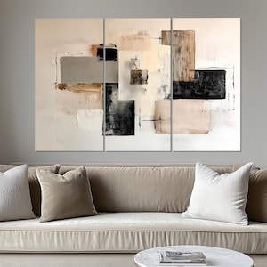 5 Piece Neutral Abstract Wall Art – Modern Minimalist Beige Black Taupe ...
