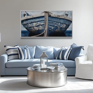 Old Blue White Close Up Boat Painting Canvas PRINT, Beach House Wall Art, Rustic Nautical Decor, Rural Chic Decor,  Framed Ready To Hang