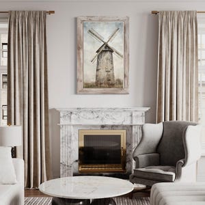 Farmhouse Wall Art Rustic Old Windmill Painting Canvas PRINT, Barn Style Rustic Wall Decor Framed Ready To Hang