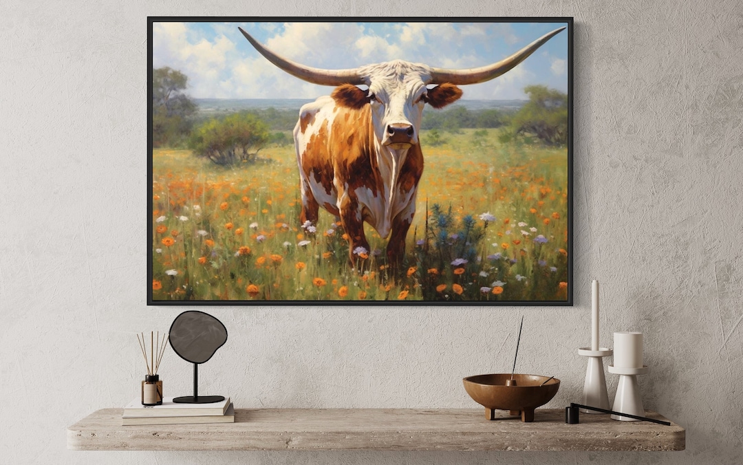 Texas Longhorn Painting Longhorn Cow Wall Art Large Canvas Print