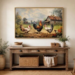 Farmhouse Wall Art, Roosters Chickens Retro Painting Canvas PRINT, Farm Wall Decor, Farm Kitchen Art Framed Unframed Ready to Hang image 16