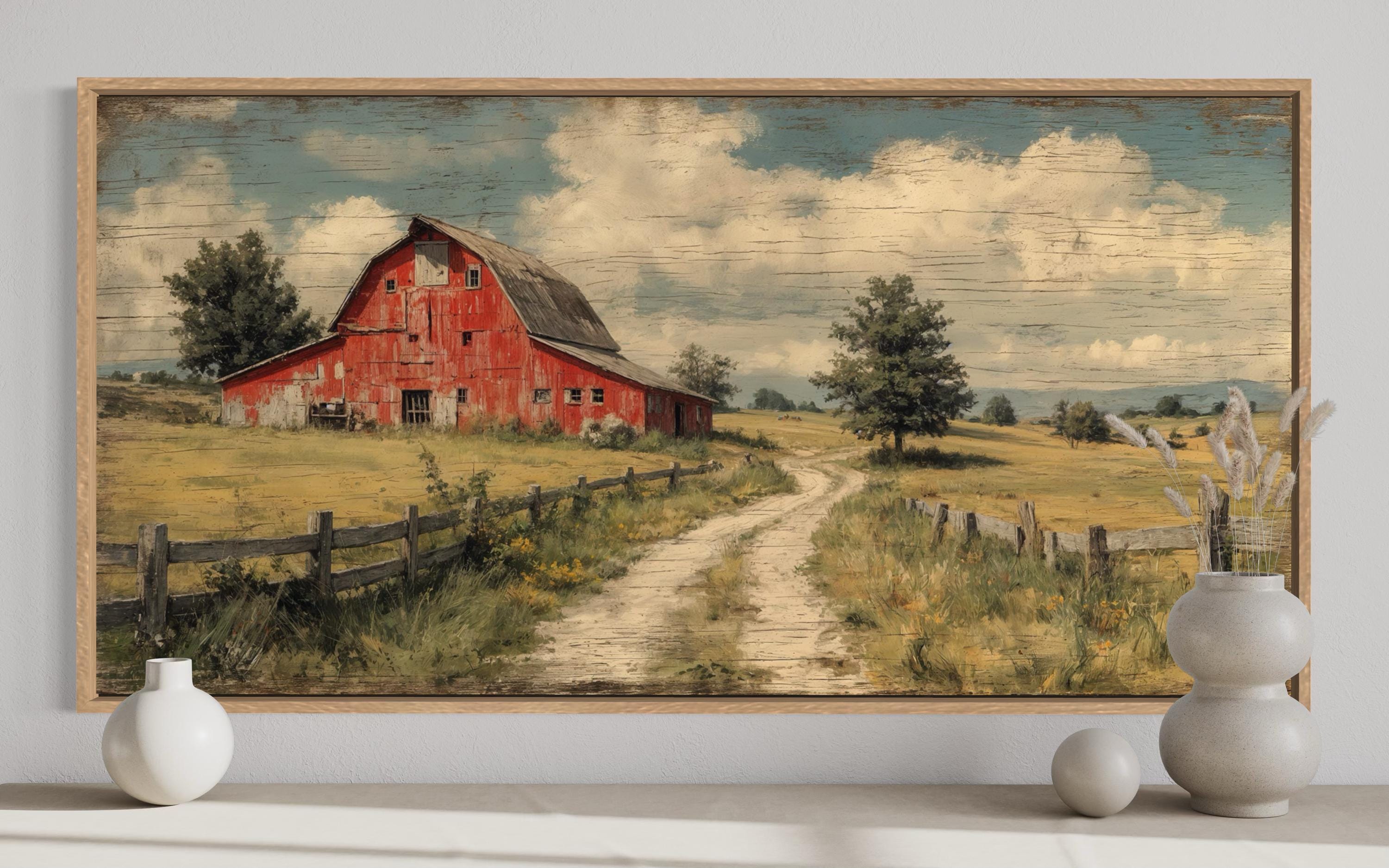 Red Barn Wall Art Large Horizontal Canvas Print, Rustic Farmhouse ...