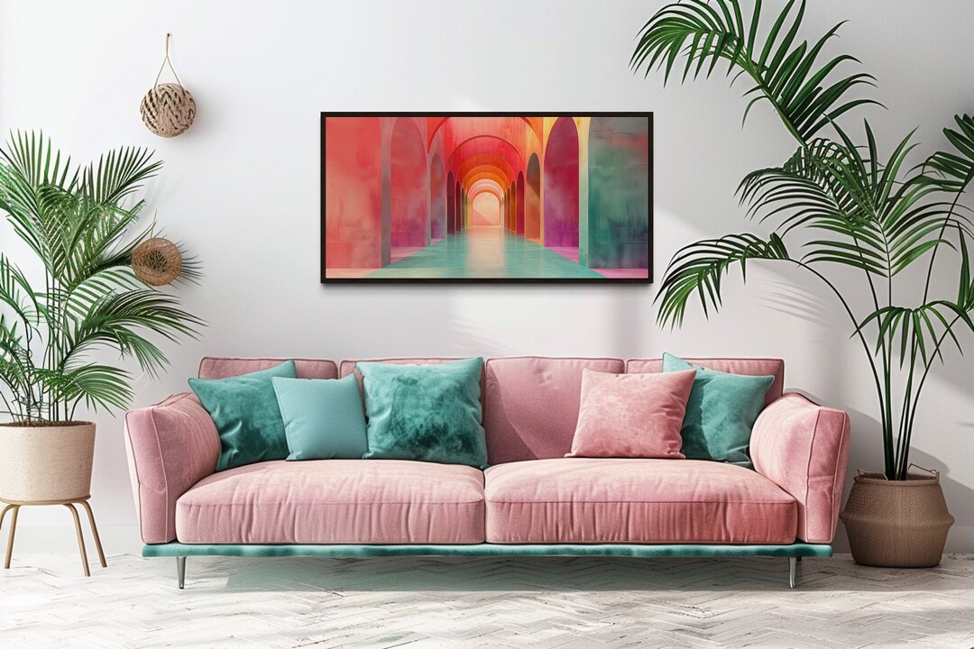 Green and Pink Wall Art Mediterranean Archways Architecture