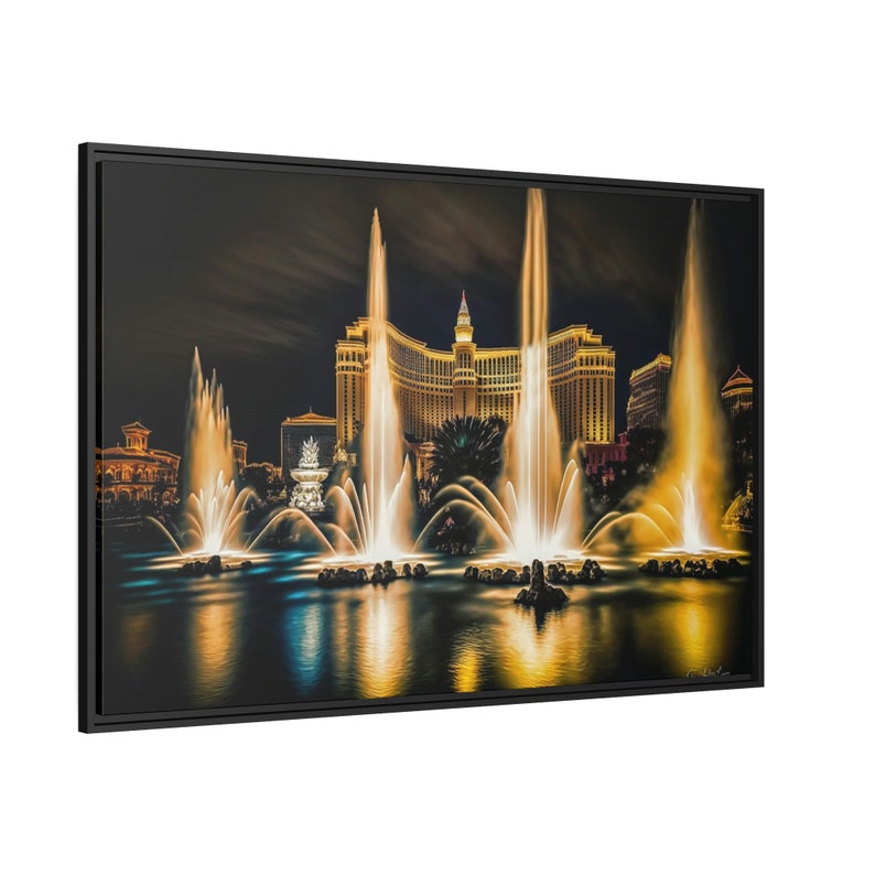 Las Vegas Strip Painting Canvas Print Bellagio Fountains Las Etsy
