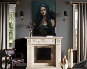 The Morrigan Poster - Warrior-Queen Celtic Goddess Painting Print On Canvas - Irish Mythology Wall Art Framed Or Unframed Ready To Hang