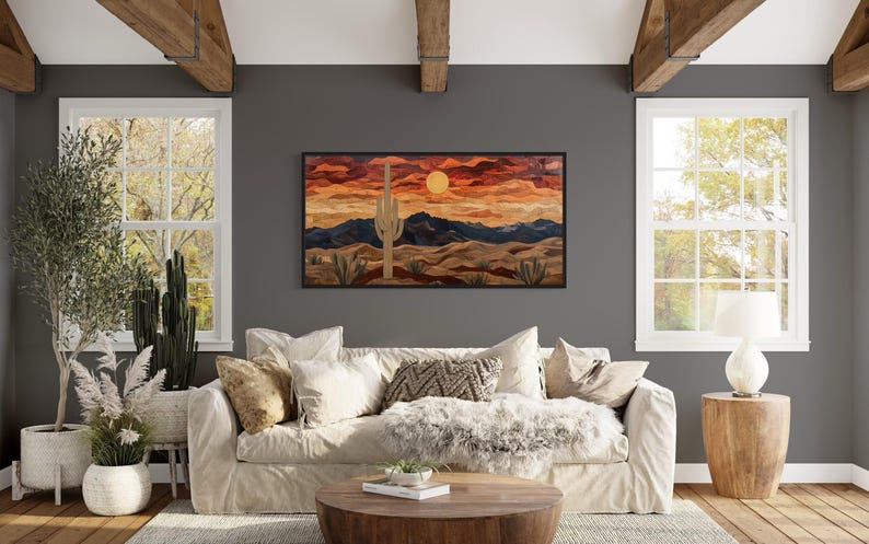 Rustic Desert Wall Art - Wood Style Southwestern Landscape Painting ...