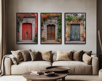 Set Of Three Mexican Wall Art, Colorful Mexican Doors Painting Canvas PRINT, Traditional Hacienda Architecture Wall Decor Ready To Hang