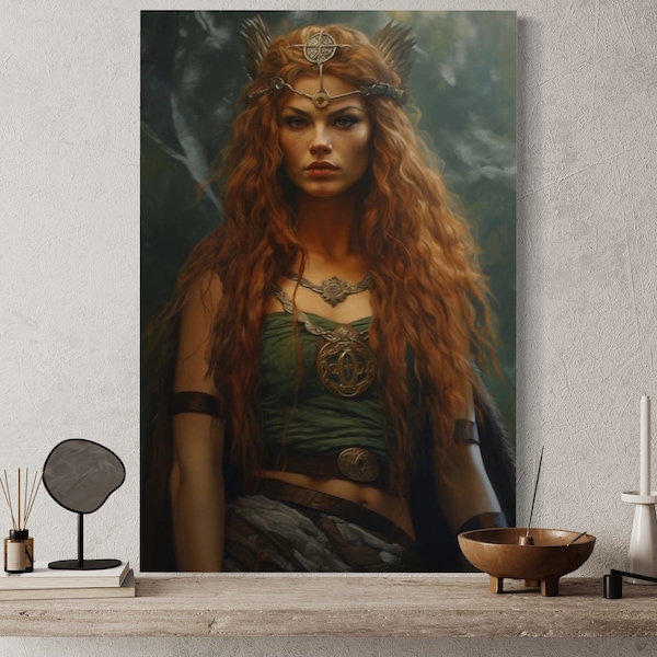 Macha Goddess Poster Painting Or Canvas - Irish Goddess of Sovereignty, War, Fertility, Horses. Celtic Mythology Wall Art Ready To Hang