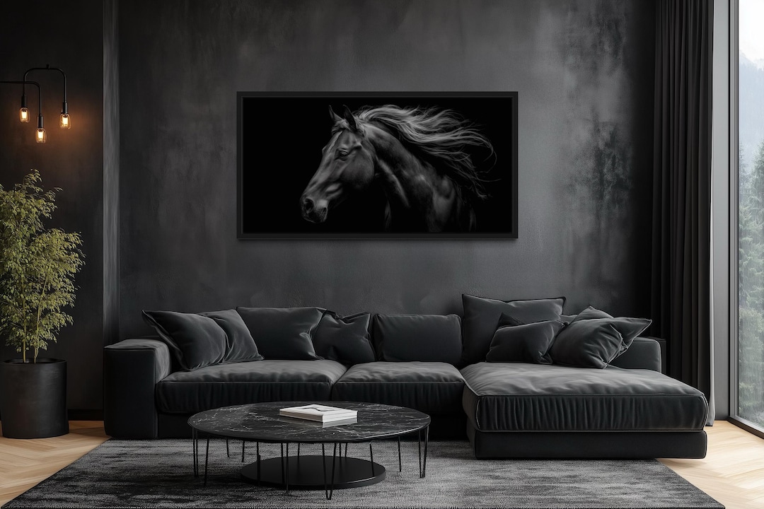Black Horse Wall Art – Elegant Equestrian Canvas Print, Modern Stallion ...