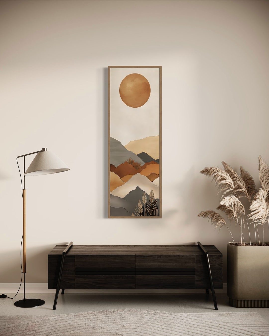 Long Narrow Vertical Wall Art Boho Minimalist Mountain Landscape
