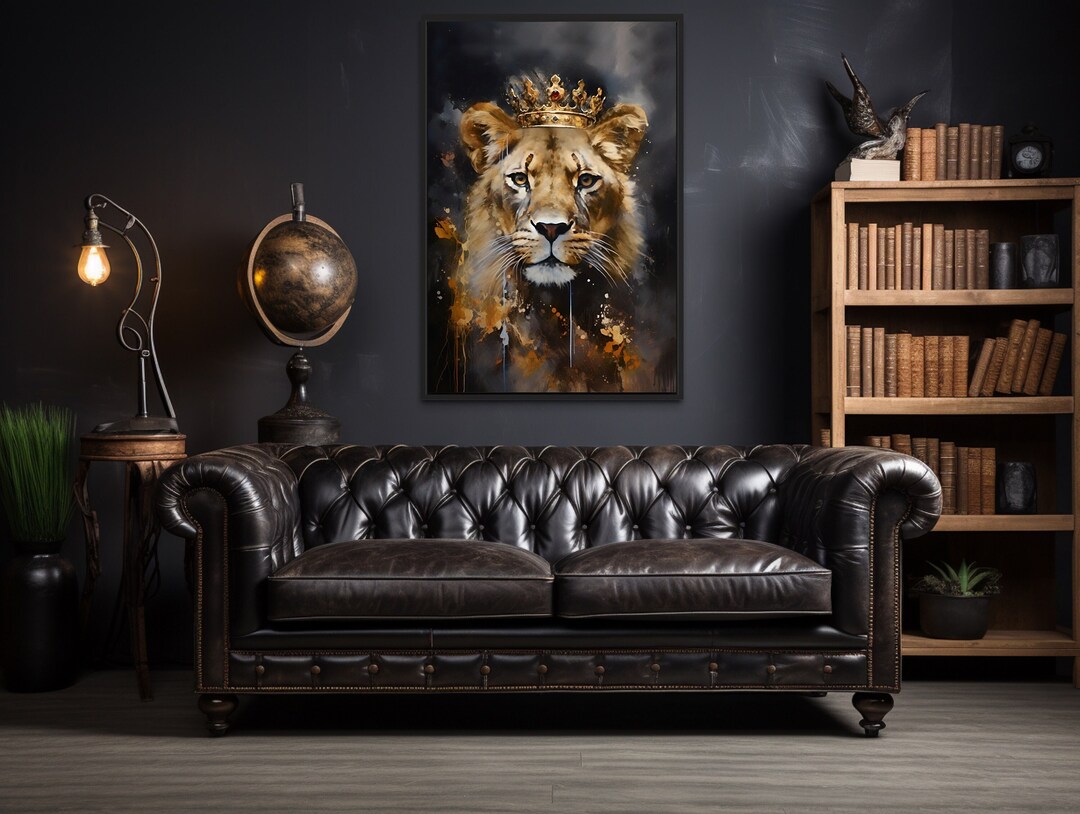 Lioness Queen With Crown Wall Art, Black Gold Feminist Wall Art ...