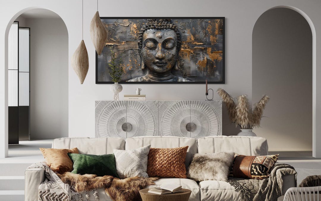 Buddha Wall Art Gold Silver Indian Painting Extra Large Canvas Print ...