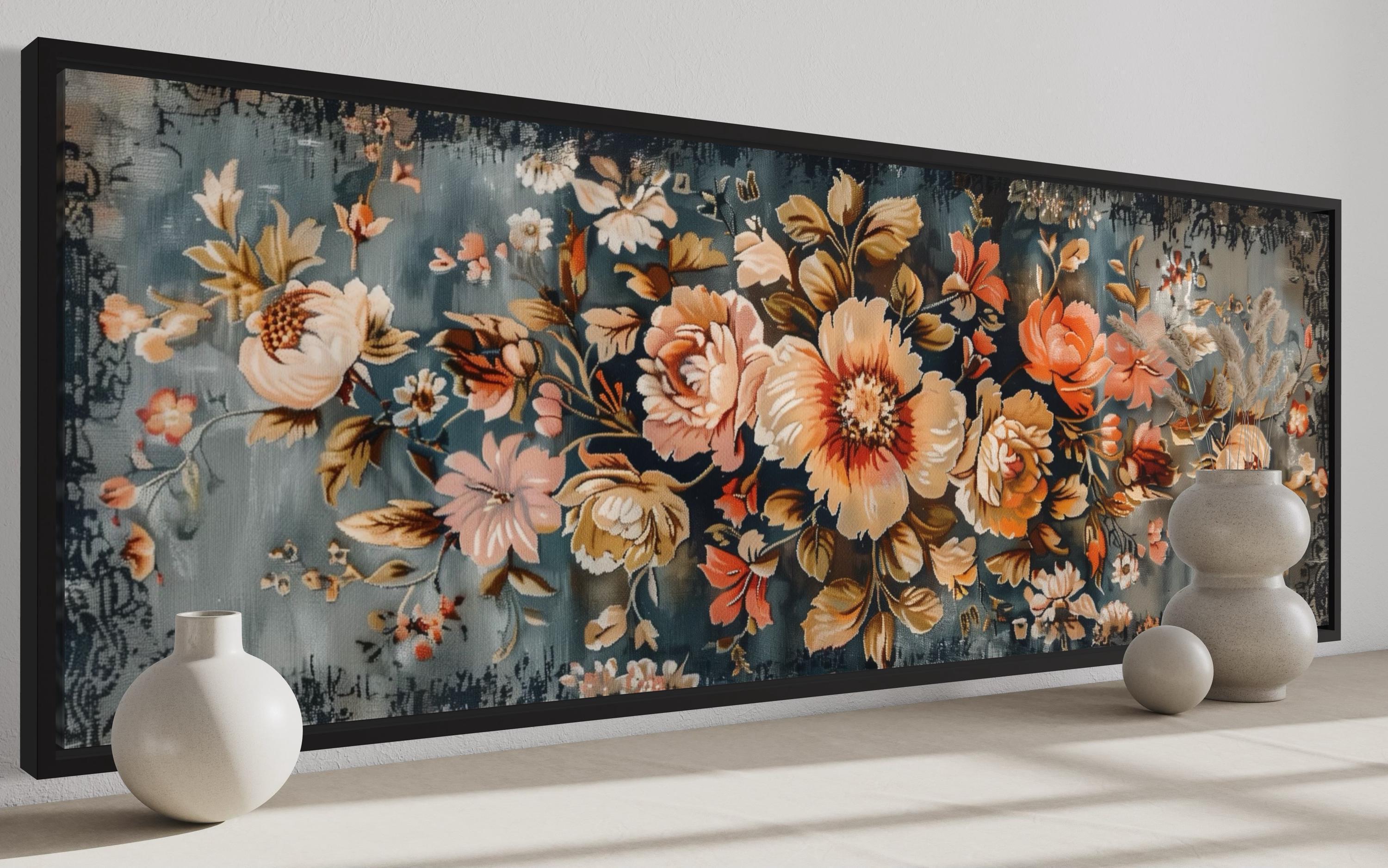 Long Horizontal Rug Antique Long Horizontal Rug Pattern Framed Canvas Wall Art, Above Bed ...