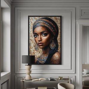 African Woman Mosaic Painting Canvas PRINT, Beautiful Black Woman Portrait Wall Art, Extra Large Wall Decor Framed Ready To Hang