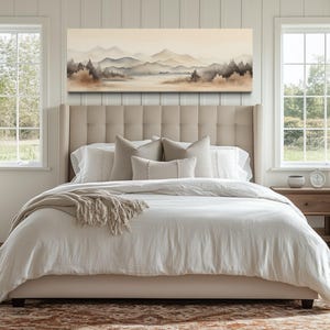 Neutral Beige Mountain Watercolor Wall Art, Landscape Painting Canvas PRINT, Muted Over Bed Wall Art, Boho Beige Wall Decor Ready To Hang