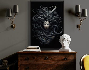 Medusa Greek Gorgon With Serpents  Painting Canvas Print - Greek Mythology Wall Art Framed Or Unframed Ready To Hang