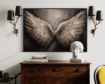 Angel Wings Wall Art - Abstract Oil Painting Printed on Canvas - Religious Painting - Framed Ready To Hang