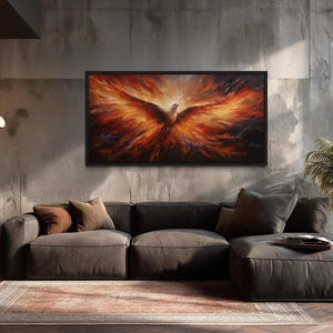 Rising Phoenix Extra Large Trendy Wall Art - Majestic Phoenix Painting Printed On Canvas Framed, Unframed, Ready To Hang