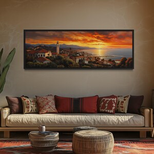 Santa Barbara At Sunrise Retro Painting - Panoramic Canvas Print Wall Art - Santa Barbara Poster - Framed/Unframed Ready To Hang image 6