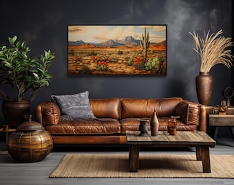 Southwestern Desert Canvas Wall Art, Arizona Desert With Saguaro Painting Canvas Print - Framed, Unframed, Ready To Hang