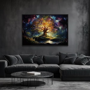 Tree of Knowledge Colorful Painting Canvas Pint, Christian Wall Art, Religious Wall Decor, Library, Office Decor, Framed Ready To Hang
