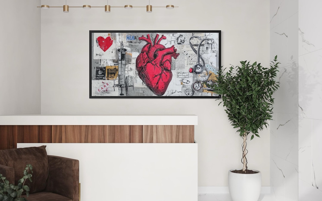 Medical Office Wall Art – Anatomical Heart Canvas With Stethoscope and ...