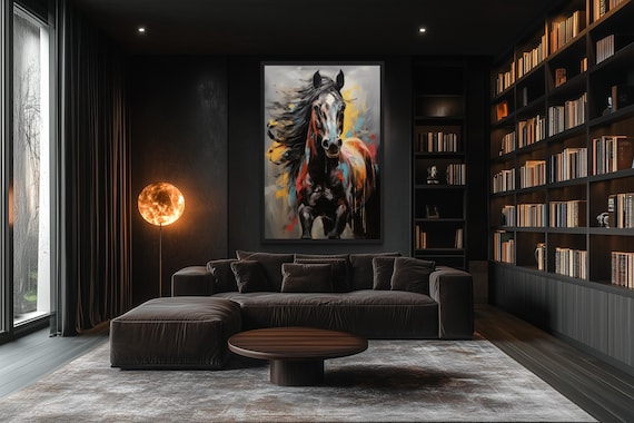 Colorful Horse Wall Art, Abstract Vibrant Horse Painting Extra Large Canvas PRINT, Man Cave Decor, Framed Or Unframed Ready To Hang