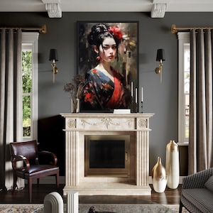 Beautiful Geisha Wall Art - Japanese Oil Painting Poster Or Cavas PRINT, Framed Unframed Ready To Hang